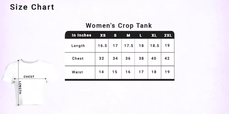 Women’s Crop Tank T shirt Size Chart