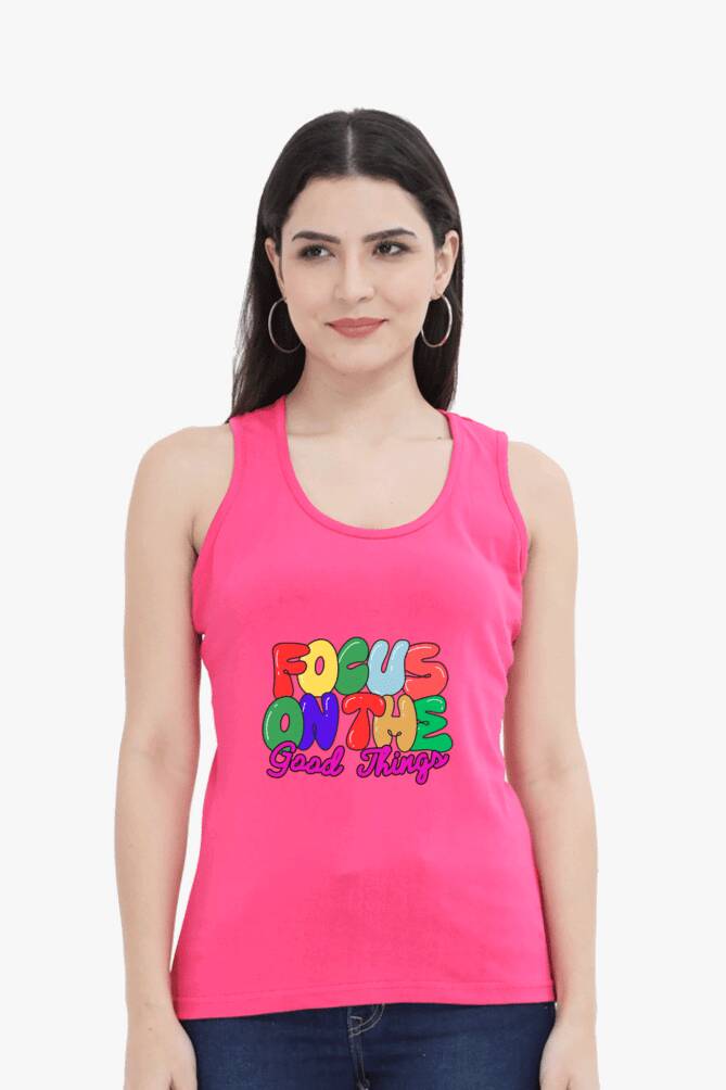 Pink Bright Pink Tank Top for women with Graphic Print