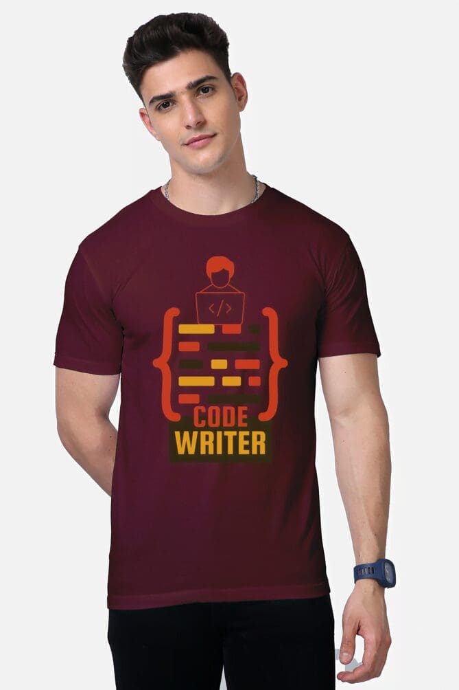 Maroon Maroon Programmer T-shirt showcasing a unique coding-inspired graphic design,