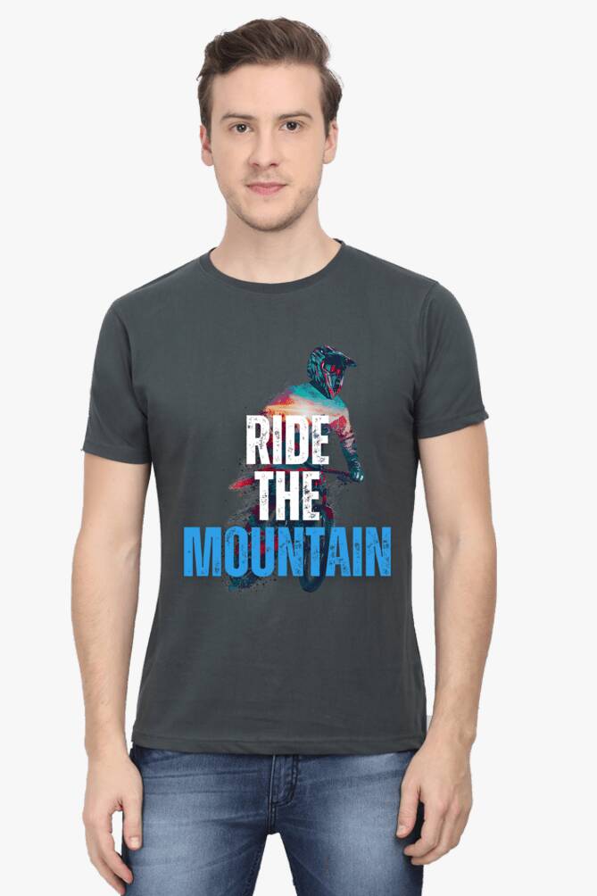 Steel Grey A smiling South Asian model with short hair, wearing a comfortable round neck Adventure T-Shirt in a neutral color