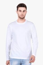 A man wearing Loogas Mens Round Neck Full Sleeve T-Shirt: Ultimate Comfort and Style paired with light blue jeans stands against a light gray background, looking directly at the camera.