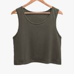 A South Asian woman with long hair, wearing a comfortable and stylish Crop Tank Top for Women in a neutral color