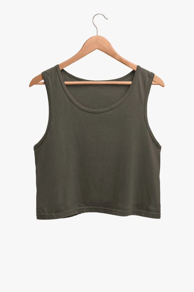 A South Asian woman with long hair, wearing a comfortable and stylish Crop Tank Top for Women in a neutral color