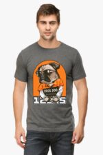 A man wears the Unisex Classic Pet Lovers T-Shirt by Looga, featuring a pug in sunglasses and an orange shirt labeled Cool Dog. The retro number 1975 on an orange background adds a playful touch to this stylish design.