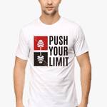 Gym tshirt for men with ‘PUSH YOUR LIMIT’ slogan and fitness-related graphics