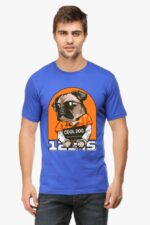 A man wears a blue Unisex Classic Pet Lovers T-Shirt from Looga, featuring a pug in sunglasses, and an orange tee with Cool Dog and 12345 at the bottom.
