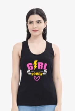 Black gym tank top with pixelated heart emblem and stylized text design