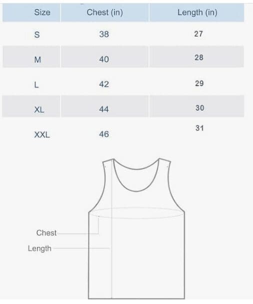 Sleeveless T-shirt Size Chart