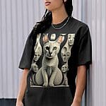 A South Asian model with long hair, wearing a relaxed-fit, unisex oversized t-shirt in a neutral color