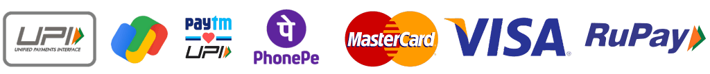 payments icons of visa, mastercad, paytm, gpay and phonepe