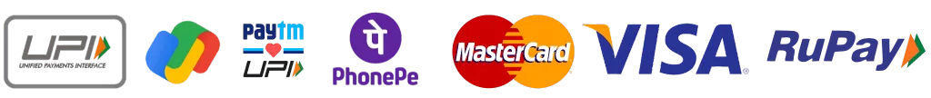 payments icons of visa, mastercad, paytm, gpay and phonepe