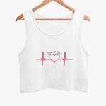 Heartbeat design Printed White Crop Tank Top for Women