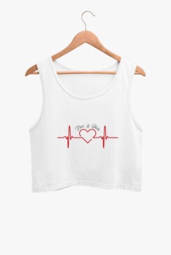 Heartbeat design Printed White Crop Tank Top for Women