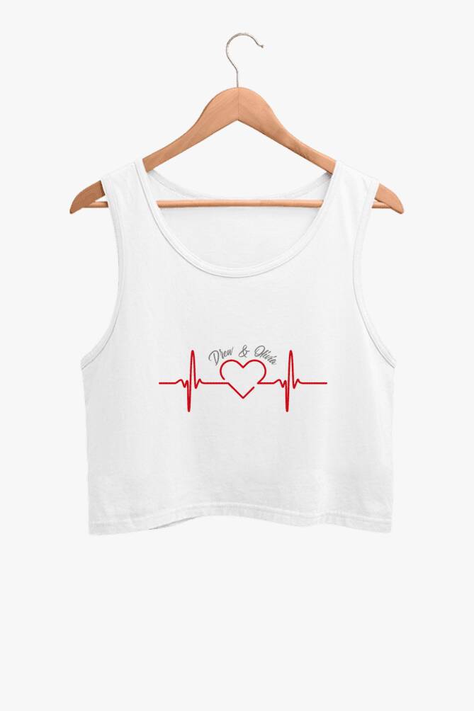 White Heartbeat design Printed White Crop Tank Top for Women