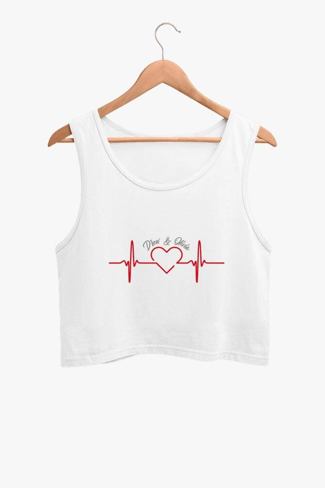 Heartbeat design Printed White Crop Tank Top for Women