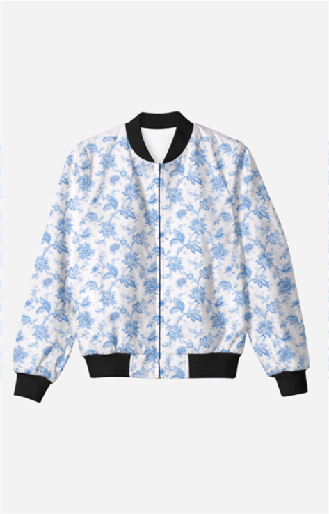 Black all over printed in blue bomber jacket for men