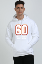 A person wearing a stylish heavyweight hoodie labeled White stands against a plain light gray background, exuding comfort with hands in the roomy pocket.